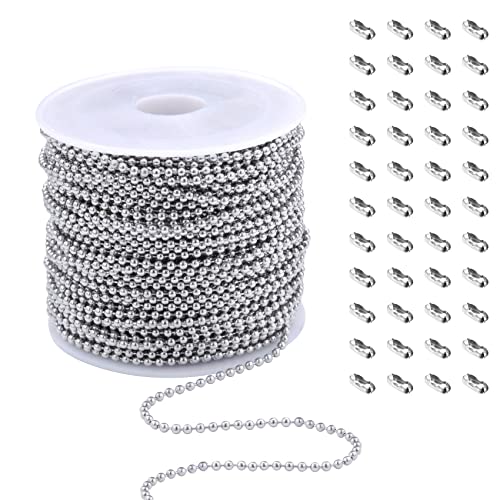 Stainless Steel Ball Bead Chain [2.0mm/50Feet] Chains Spool with 30 PCS Connectors for Jewelry Making - color: Stainless Steel, size: 2.0mm