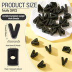FASHEWELRY 30Pcs Acrylic Letter V Beads with Large Hole Big Plastic Letter Blocks European Beads 3D Letters Chunky Vowel Initial Alphabet Bead for Key Chains Necklace DIY Arts Craft Projects - color: Black, size: V