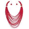 Bocar Necklace for Women, Multi Layer Statement Necklace, Long Chain Chunky Bib Seed Beads Necklace, Necklace Earring Set for Women Gift (NK-10693) - color: Red-set
