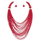 Bocar Necklace for Women, Multi Layer Statement Necklace, Long Chain Chunky Bib Seed Beads Necklace, Necklace Earring Set for Women Gift (NK-10693) - color: Red-set