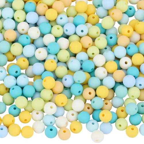 1 Box 500Pcs Acrylic Round Beads Frosted Bead Bulk 8mm Candy Color Silicone Acrylic Plastic Ball Pastel Matte Loose Spacer Beads for Jewelry Making Bracelets Necklaces Earrings Adults - color: Light Blue