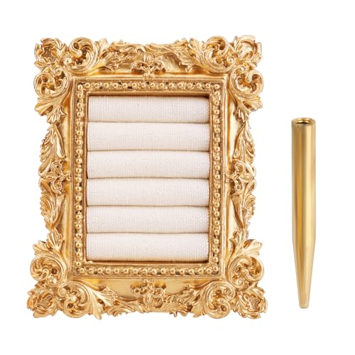 Vintage Ring Holder, Gold Baroque Ring Holder Vintage Jewelry Display Frame Earring Tray Anniversary Engagement Baroque Organizer Photo Prop for Women Anniversary Favor & Wedding