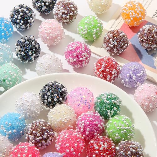 50pcs Acrylic Round Rhinestone Beads, 20mm, Chunky Bubblegum, for Jewelry Making, Large, 2.5mm Hole, 210.0g, 50 Pieces, Style-2 - color: style-2