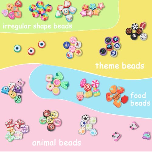Yochus 1200pcs Clay Beads Bracelet Making Kit, 21Style Animal Butterfly Dog Fruit Flower Pony Candy Heart Star Rainbow Ball Space Sea Theme Letter Beads for Jewelry Making, Friendship Crafts Gifts