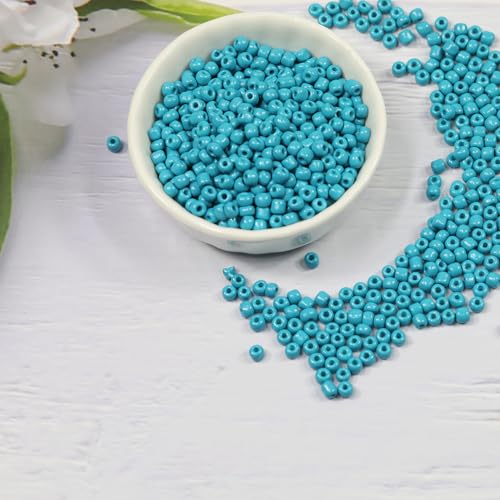 Lake Blue Beads Size 6/0 Crafts Glass Seed Beads 4mm for Jewelry Making (Total About 100g About 1200pcs) - color: Lake Blue