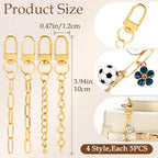 Hzopcw 20pcs Gold Keychain Making Kit, Key Ring Swivel Snap Hook Chains, Extender Keychain Bag Charm Kits for DIY Crafts Jewelry Making Handbag Purses- 4 Styles - color: Gold-20pcs-4 Styles