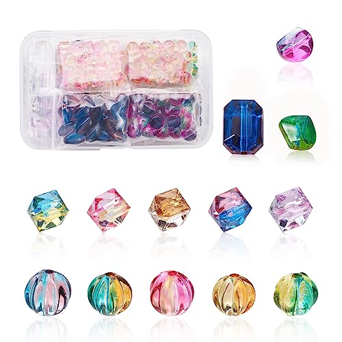 Craftdady 260pcs Transparent Colorful Acrylic Spacer Beads Corrugated Round Square Polygon Two-Tone Spray Painted Loose Charm Beads for DIY Necklace Bracelet Jewelry Crafts - color: Two tone Color