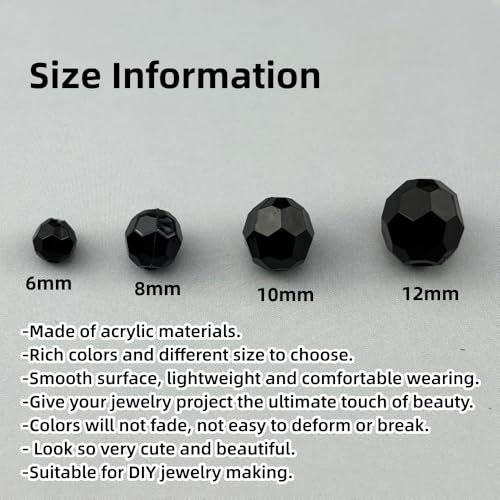 850pcs Acrylic Round Faceted Beads 6mm 8mm 10mm 12mm Faceted Round Spacer Beads for Bracelets Necklace Earring DIY Jewelry Making Craft(Black) - color: Black