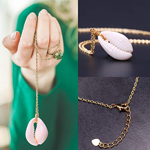 Natural Seashell Shell Scallop Pendant Choker Necklace Adjustable 18K Gold Plated Cable Chain Handmade Jewelry for Women Girls - style: Cowrie Shell