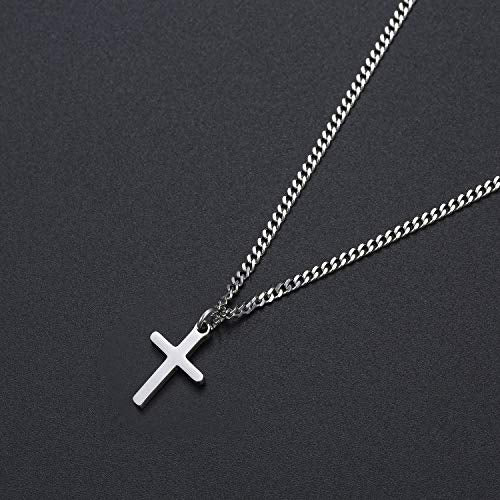 Joxevyia Cross Necklace for 14K Gold Filled Stainless Steel Small Cross Pendant with Cuban Chain Necklace Simple Faith Jewelry Christmas Gift for Men Women 16-24 Inches - size: 20 inches, style: silver cross necklace 0.8"*0.4"