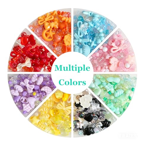 600-650PCS Acrylic Beads for Bracelets Making, 8 Mixed Colors Cute Flower Bow Butterfly Bear Beads Bracelets Charms Necklaces Keychains DIY Crafts