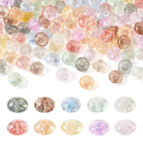 Craftdady 100Pcs 8 mm Crackle Glass Beads Crystal Lentil Beads Transparent Flat Round Beads Colorful Explosion Pattern Decorative Beads for DIY Craft Bracelet Necklace Jewelry Making, Hole:1.5 mm