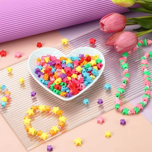 Augshy 700Pcs Star Pony Beads - Large Hole Star Shape Spacer Rainbow Beads for Birthday, 4th of July, Pride Party Decorate, Jewelry Making, Necklace, Friendship, Hair - style: Rainbow Star Style
