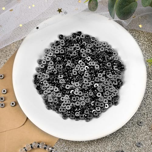 DECYOOL Spacer Beads,1500pcs 6mm Flat Round Spacer Disc Loose Beads, Rondelle Beads Spacers for DIY Bracelet Necklace Earring Craft, Gun Black - color: Gun Black