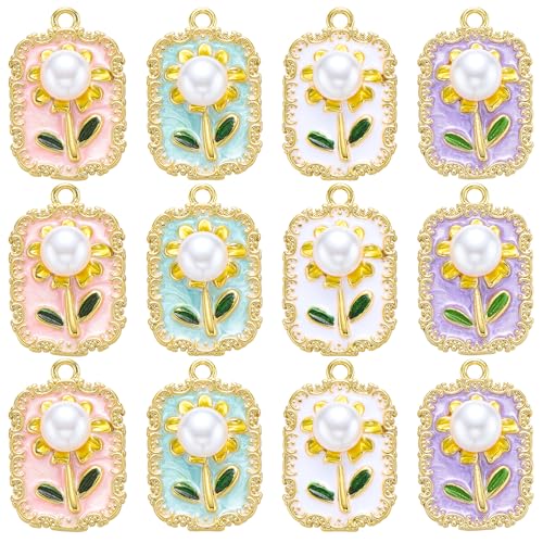 Flower Charms 18K Gold Plated Brass Enamel Charms Vintage Floral Pendants for Bracelet Earring Necklace - color: Mix Styles D