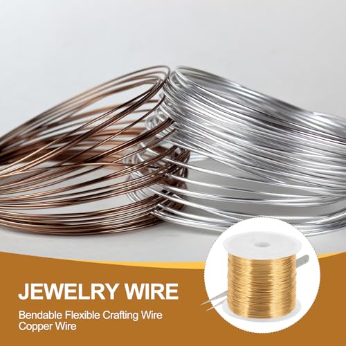 PATIKIL 24 Guage/ 0.5 mm 171 Feet Jewelry Craft Wire, Copper Beading Wires with Plier for Beading Jewelry Making Supplies Earrings Bracelets Accessories Sculpture Gardening, Rose Gold - size: 171 feet x 24 Guage