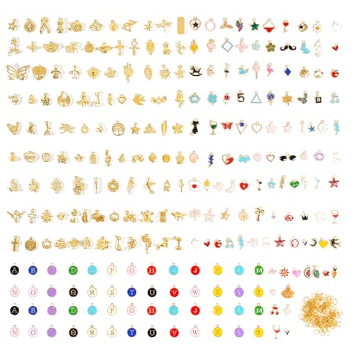 352 Pcs Assorted Charms for Jewelry Making,Mixed Enamel KC Gold Alloy Letter Pendants,Wholesale Bulk Jewelry Charms for DIY Necklace Bracelet Earring and Crafting - style: A4:Charms-252PCS