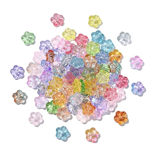 KitBeads 100pcs Random Glass Flower Beads Transparent Lampwork Floral Beads 5-Petal Colorful Hibiscus Beads for Jewelry Making Bracelets Bulk