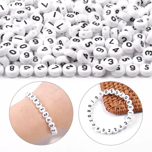 1000Pcs Acrylic Number Beads Round Number Round Beads 4x7mm Mixed Number Beads, for Jewelry Bracelets Necklaces Key Chains Making (Black-White) - color: Black-White