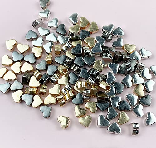 120 Pcs Heart Shape Spacer Beads Small Hole Spacer Beads Metal Loose Beads for Making Bracelet Necklace Earring Accessories DIY Handmade Craft (Gold/Silver/Gun Black) - color: Gold/Silver/Gun black