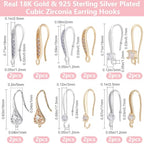 Beebeecraft 1 Box 24Pcs Cubic Zirconia Earring Hooks 18k Gold & 925 Sterling Silver Plated Rhinestone Ear Wires Dangle Drop Earwires for Jewelry Making Supplies Kits - color: 6 Style Earring Hooks Gold&silver