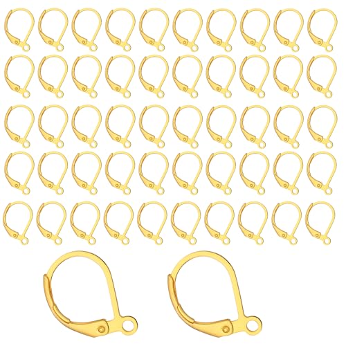 60PCS Gold Leverback Earring Hooks, Stainless Steel Open Loop Leverback Hoops, Leverbacks French Earring Hooks for Making Dangle Earrings, Smooth to Open & Close (Gold) - color: Gold