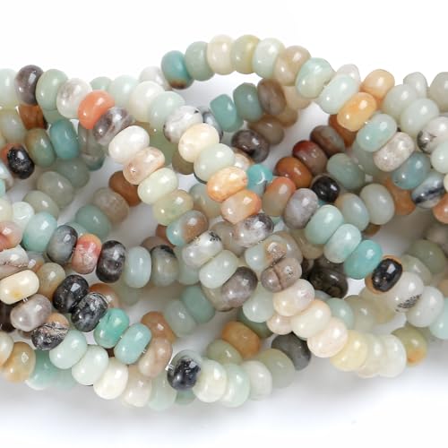 76pcs 5x8mm Natural Stone Flower Amazonite Rondelle Spacer Loose Beads Abacus Disk Stone Round Loose Gemstone Beads for Jewelry Making DIY Bracelet Necklace - color: Amazonite, size: 5x8mm Abacus Disk