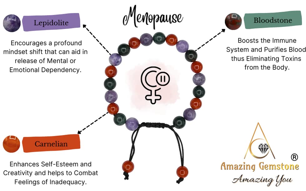 Amazing Gemstone Bracelet for Menopause - Bloodstone Lepidolite Carnelian Bracelet Set for Men Women Healing Calming Anxiety Stress Relief Gifts Pulseras Para Hombres Mujer Stocking Stuffers - color: Menopause