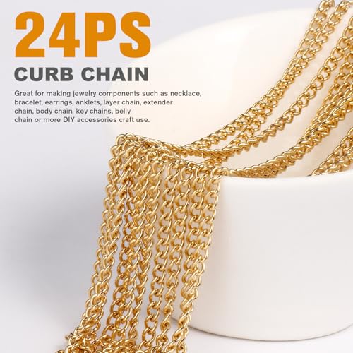 Cadikez 24PCS Gold Curb Chain Necklace Bulk, 2mm 18inch 18K Gold PVD Plated Stainless Steel Finished Flat Twisted Link Chains for Necklace Jewelry Making - color: 2.0mm Gold Color