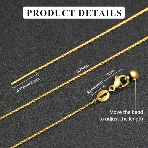 GTVOODX 10pcs Gold Plated Adjustable Thin Necklace Chains Bulk for Jewelry Making Stainless Steel 0.75mm Rectangle Cable Chains with Adjust Clasp for Women - color: Gold Rectangle Cable