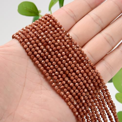 AD Beads Natural Gemstone Diamond-Cut Micro-Faceted Round Tiny 4mm Small Round for DIY Necklace Jewelry Making Beads (Gold Sand) - color: Gold Sand