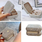 Bling Jewelry Organizer, Travel Jewelry Case Organizer Portable Small Jewelry Storage Box Shining Jewelry Holder Case Gifts for Women Teen Girls and Friends Mother's Days (Silver)
