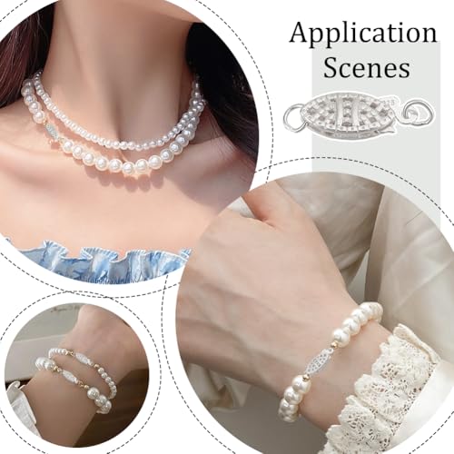 2 Pcs Sterling Silver Pearl Filigree Necklace Clasp, 14.5mm Oval Filigree Fish Hook Clasp Horse Eye Jewelry Slide Clasps Bracelet Connectors for Necklace Bracelet Chain Jewelry Making - color: Silver