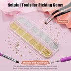 3D Mini Small Metal Stainless Steel Caviar Nail Beads Balls, 0.8-3mm Gold Silver Alloy Nail Art Chain Charms Studs with Tweezers and Dual-end Brush (1-K1-metal-beads) - color: 1-K1-metal-beads