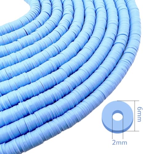 10 Strands Clay Bead, Heishi Beads for Bracelet Stack, Earth Tone Clay Beads for Adults, Flat Beads Kit for Friendship Bracelets, Neutral Beads Bracelet Making Kit(Cornflower) - color: Cornflower
