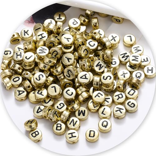 1000pcs Gold Letter Beads for Bracelets, 4x7mm Black Alphabet A-Z Beads for Jewelry Making Friendship Bracelets (4 * 7 Gold) - color: 4x7mm gold
