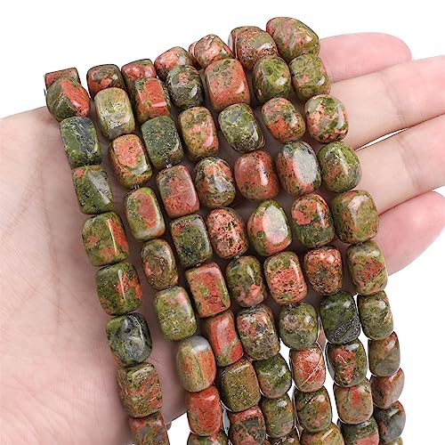 BEADIA Natural Unakite Cuboid Stone Loose Semi Gemstone Beads for Jewelry Making 8mmx12mm 38cm/Strand - color: Unakite, size: 8mm X 12mm