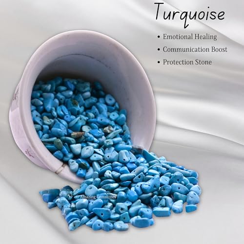 Amazing Gemstone Turquoise Pre Drilled Crystal Crushed Chips Beads for Bracelets Making, DIY Handmade Natural Healing Crystals (25 Inch Strand) - color: Turquoise