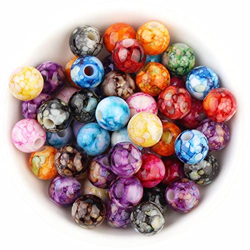 200PCS Acrylic Beads for Jewelry Making Round Loose Beads Charms Ink Patterns for Bracelets Earring Necklace Rings Adults Beading DIY Art Craft Projects Decor Birthday Gifts (8mm) - size: 8mm