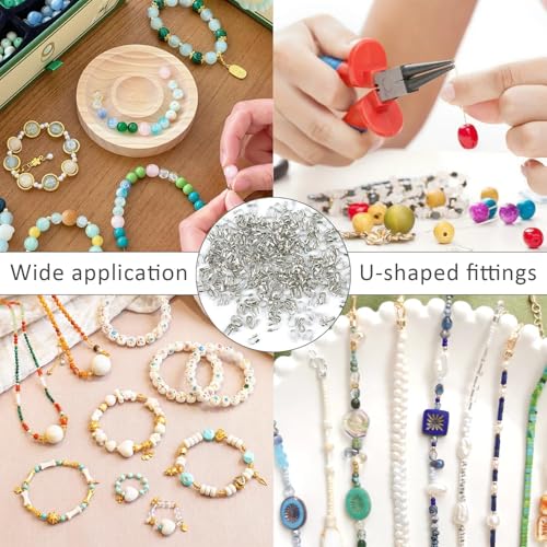 300Pcs Wire Guardian Protectors 0.7mm Hole U Shape Wire Guard Loops Thread Protector for Jewelry Making Findings Earring Necklaces Bracelet DIY Supplies (Silver) - color: silver