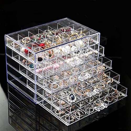 YUFONG Earring Storage Box Organizer, Acrylic Jewelry Storage Box Holder 5 Drawers Transparent Jewelry Display Stand with 120 Small Compartments Gift Boxes for Women Girls (Clear) - color: Clear