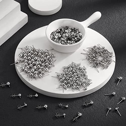 180 Pieces Ball Post Earring Stud with 200 Pieces Butterfly Back Earrings with Loop for DIY Jewelry Making Findings, 4 mm 5 mm 6 mm(Sliver) - color: Sliver