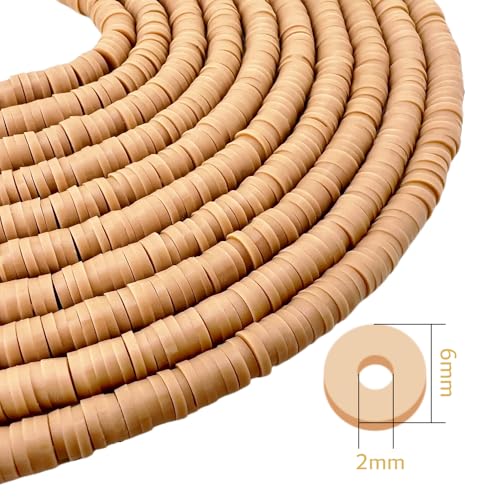 10 Strands Clay Bead, Neutral Heishi Beads for Bracelet Stack, Earth Tone for Adults, Kit for Friendship Bracelets(Camel) - color: Camel
