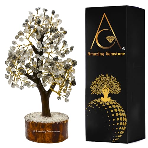 Amazing Gemstone Crystals and Healing Stones Birthday Gifts for Women - Black Rutilated Quartz Crystal Tree of Life Home Decor Stocking Stuffers, Bookshelf, Room, Meditation, Unique Birthday Gifts - color: Black Rutilated Quartz