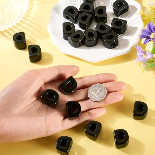 Craftora 30Pcs 20mm Black Large Letter Beads, Acrylic Big Alphabet Beads, Jumbo Initial Letter D Bead with Large Hole for Friendship Bracelets Keychain Bag Charms Shoelaces - color: Letter D
