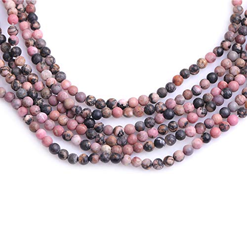 4mm Natural Stone Black Rhodonite Frosted Matte Unpolished Round Spacer Beads for Jewelry Making Strand 15 inch - color: Black Rhodonite, size: 4mm