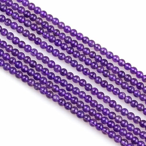 MJDCB 225pcs Natural Small Stone Beads 3mm Amethyst Round Smooth Loose Gemstone Bead for Jewelry Making Bracelets Earrings Necklaces Accessories - color: Amethyst