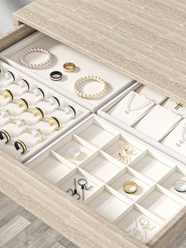 Drawer Jewelry Organizers And Storage,Velvet Bracelet And Ring Display Small Tray,Dresser Jewelry Drawer Organizer Inserts Containers,Earring And Necklace Holder Box (Beige 6 Grids) - style: Beige 6 Grids