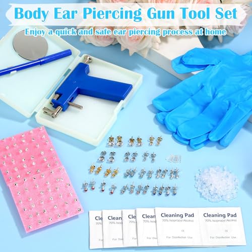Ear Piercing Gun with Piercing Tools Kit, Professional Ear Nose Piercing Gun Machine with Stainless Steel Piercing Studs, Crystal Earrings Set for At Home Salon Earlobe Cartilage Helix Tragus Piercing - color: Blue Gun with Ear Studs