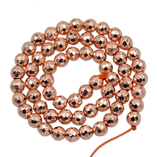 AD Beads Natural Faceted & Smooth Metallic Hematite Round Gemstone Loose Beads 16" 2mm 3mm 4mm 6mm 8mm 10mm (6mm, Metallic Rose Gold (Faceted)) - color: Metallic Rose Gold (Faceted), size: 6mm